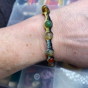 HANDCRAFTED/HANDMADE Peacock Agate Beaded Adjustable Hemp Bracelet ONE OF A KIND